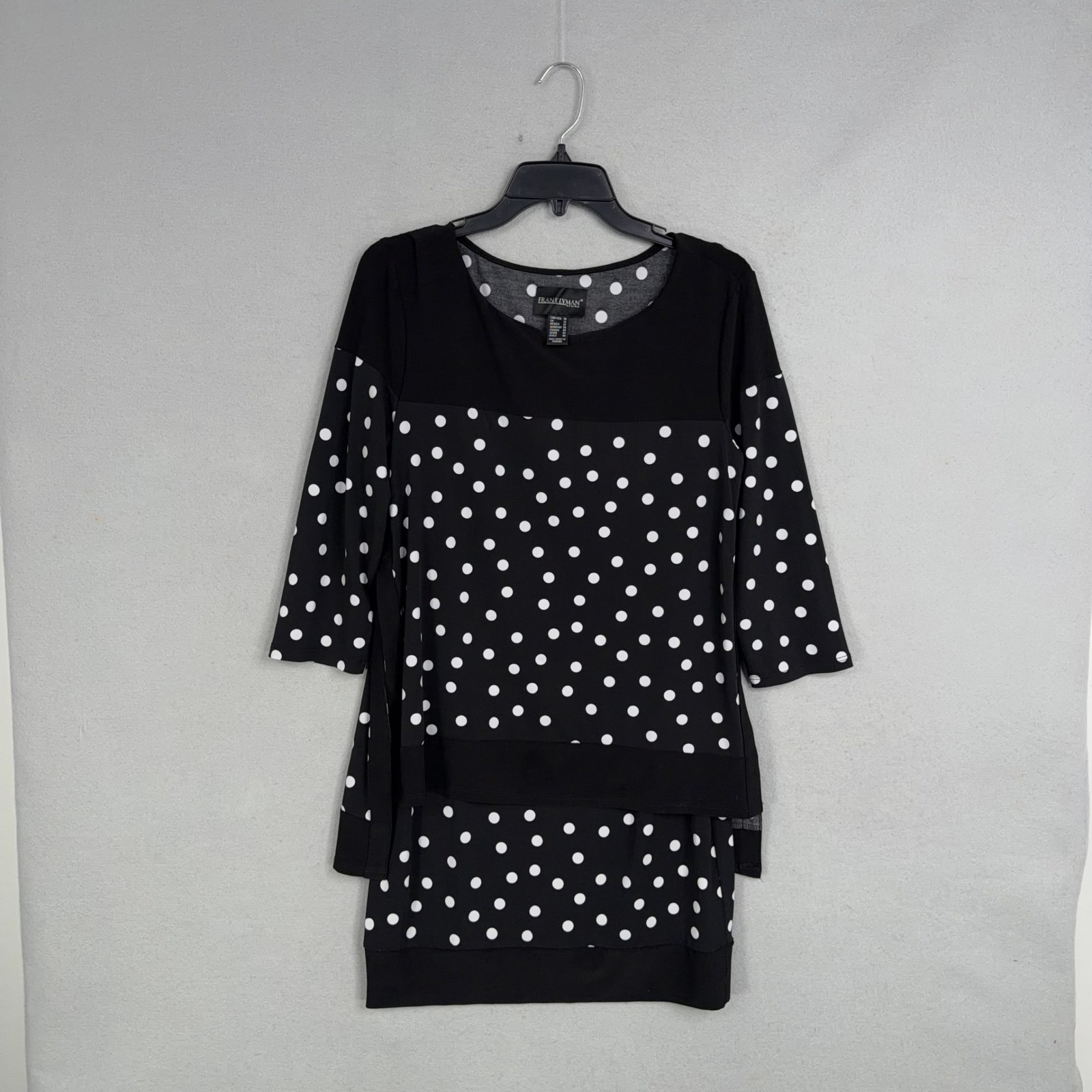 Frank Lyman Dress Womens 10 Black Polka Dot Layered Asymmetrical Career Chic
